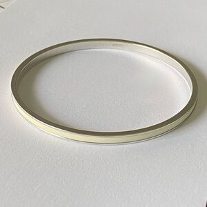 Vintage Monet Bangle Bracelet Silver Tone & Cream Enamel